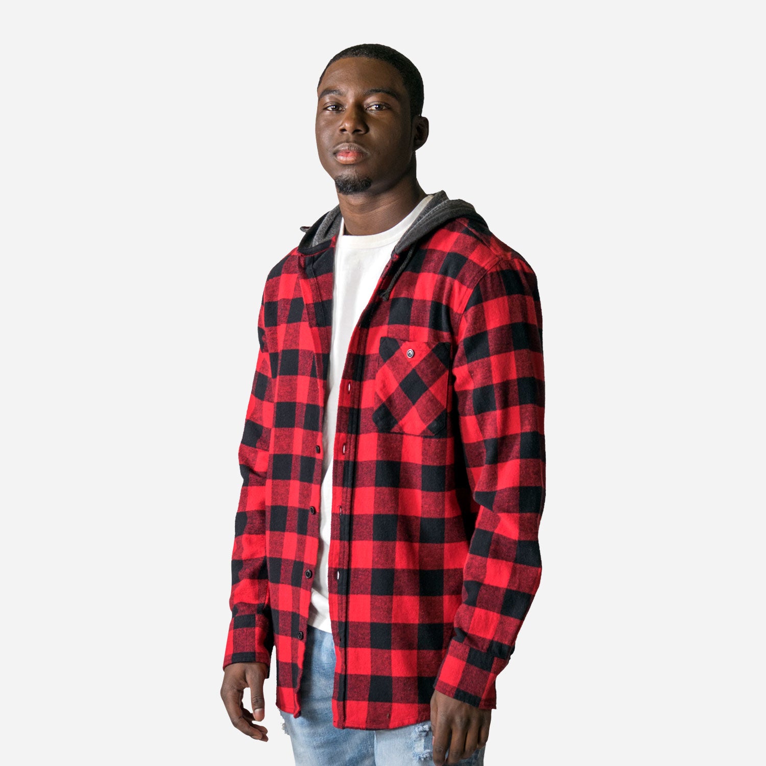 Flannel shirt clearance hoodie men's